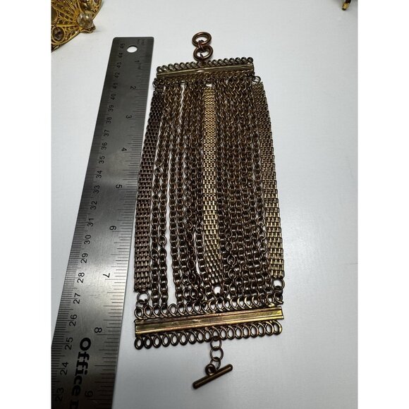 Vintage 1970s Multi Chain Wide Bracelet Bronze Tone Statement Bold Retro Heavy - Picture 6 of 7